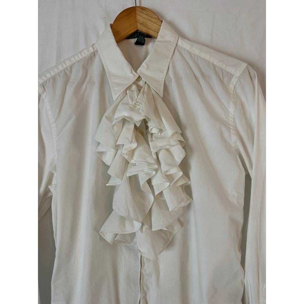 Lauren Ralph Lauren Women’s White Ruffle Front Blouse Poet Victorian Size L - Picture 3 of 6